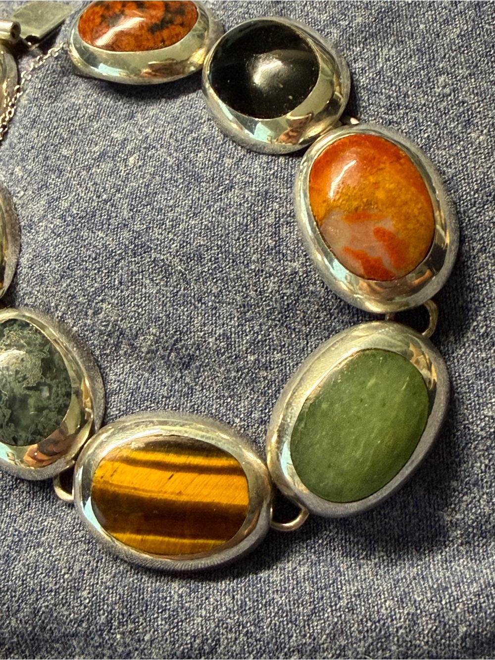 Vintage 1950s Taxco Mexico 925 Sterling Silver Multi Gemstone Link Bracelet - Picture 4 of 15